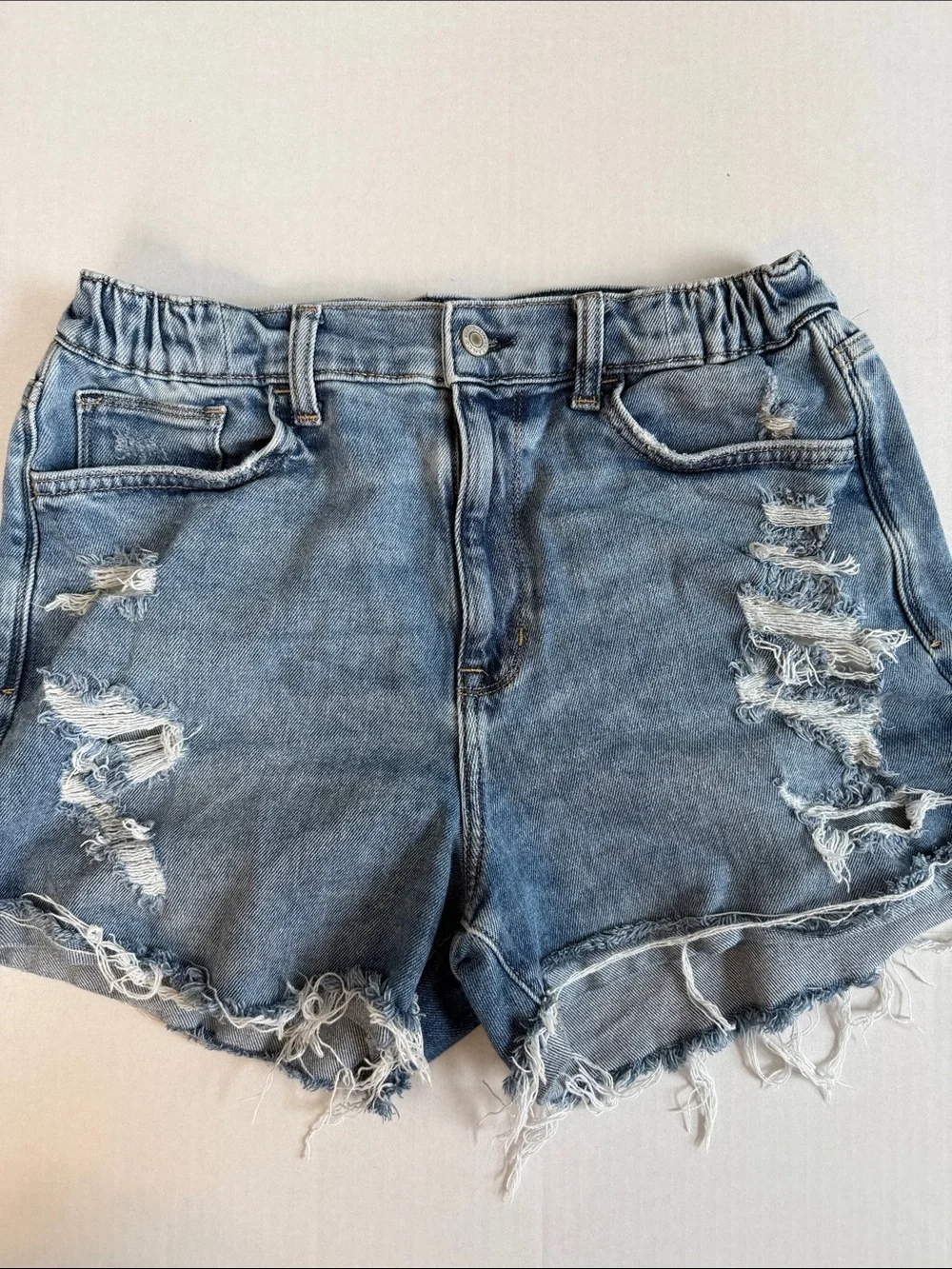 Arizona Jean Company High Waist Denim Shorts Stretch Distressed Blue size 11 - Picture 2 of 10
